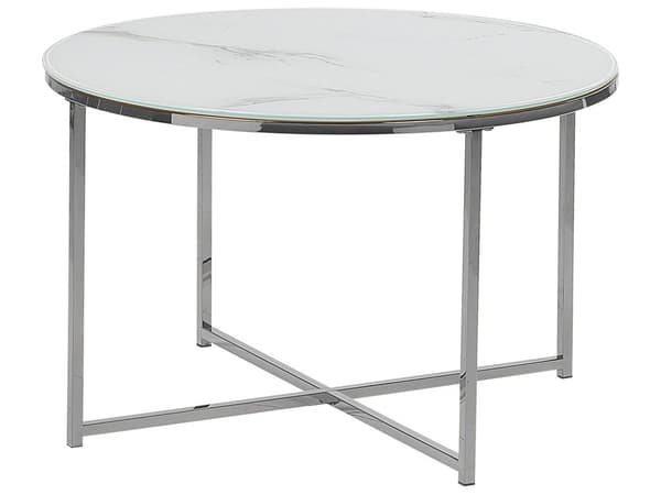 Soffbord Vit Silver Marmoreffekt 70 cm Glam Modern Minimalistisk