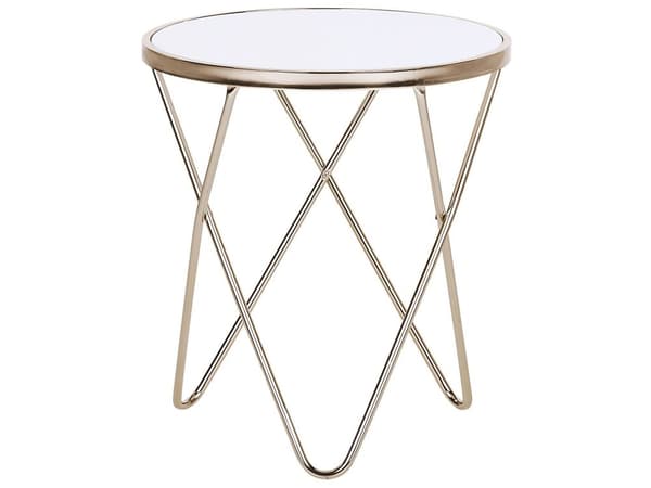 Sivupöytä valkoinen kulta metalli karkaistu lasi ⌀ 50 x 55 cm pyöreä moderni glamour tyyli