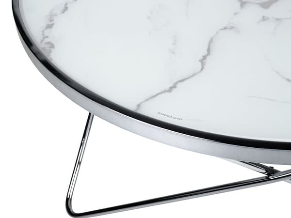 Sohvapöytä valkoinen hopea metalli karkaistu lasi ⌀ 80 x 40 cm marmorikuvio pyöreä moderni glamour tyyli