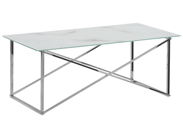 Soffbord Silver Härdat glas Rostfritt stål 100 x 50 cm Glam Minimalistisk design Marmoreffekt