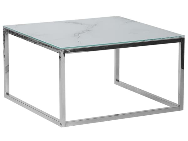 Soffbord 2 st Vit Silver Marmoreffekt Härdat glas Rostfritt stål Minimalistisk Glam-stil