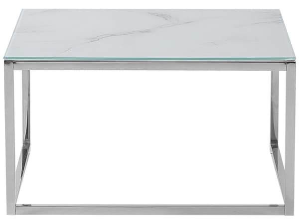 Soffbord 2 st Vit Silver Marmoreffekt Härdat glas Rostfritt stål Minimalistisk Glam-stil