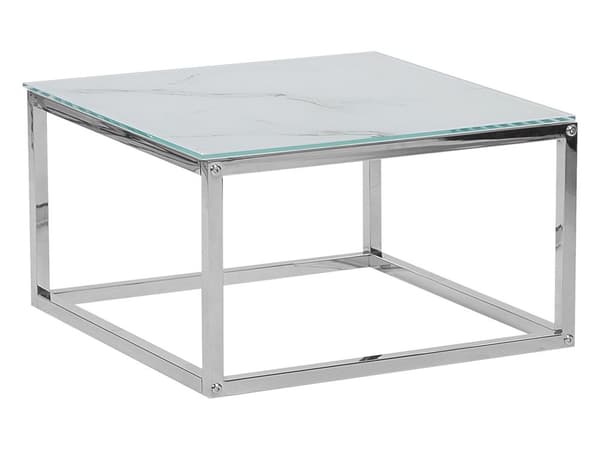 Soffbord 2 st Vit Silver Marmoreffekt Härdat glas Rostfritt stål Minimalistisk Glam-stil