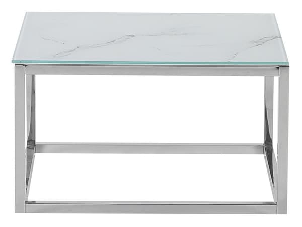 Soffbord 2 st Vit Silver Marmoreffekt Härdat glas Rostfritt stål Minimalistisk Glam-stil