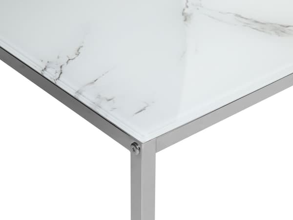Soffbord 2 st Vit Silver Marmoreffekt Härdat glas Rostfritt stål Minimalistisk Glam-stil