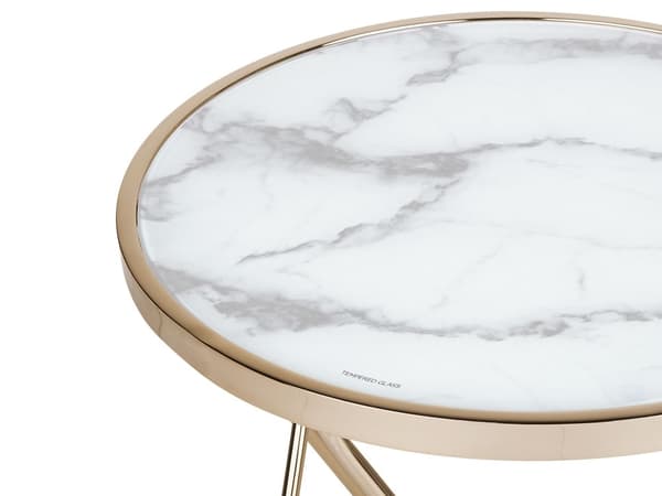 Sidobord Vit Guld Marmoreffekt Skiva i härdat glas Metall Hårnålsben Rund form