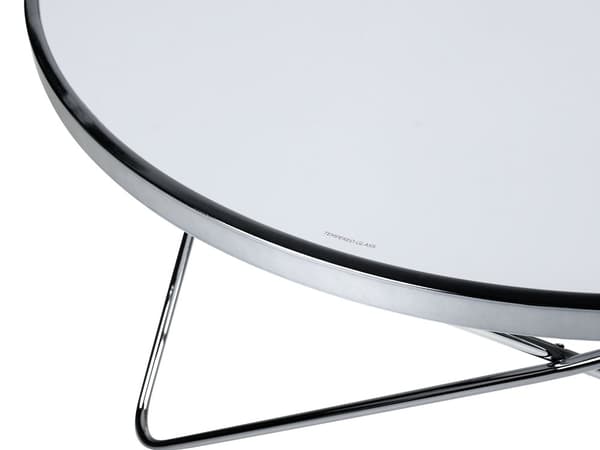Soffbord Vit Silver Härdad Glasskiva Metallben Rund