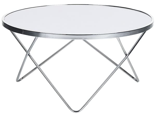 Sofabord Hvid Sølv Metalstel og Hærdet Glas ø 80 x 40 cm Dekorativ Rund Bordplade til Stue Glamour Indretning Tilbehør