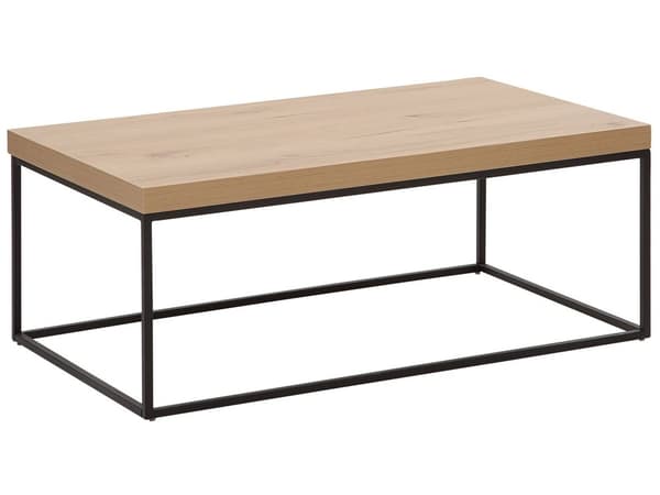 Sofabord Lyst Træ og Sort Metalstel 100 x 60 cm Dekorativ Aflangt Hjørnebord til Stuen Klassisk Traditionelt Moderne Bolig Indretning