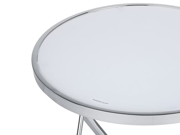 Sidebord Hvid Sølv Metalstel og Hærdet Glas ø 50 x 55 cm Dekorativ Rund Hjørnebord til Stue Glamour Indretning Tilbehør