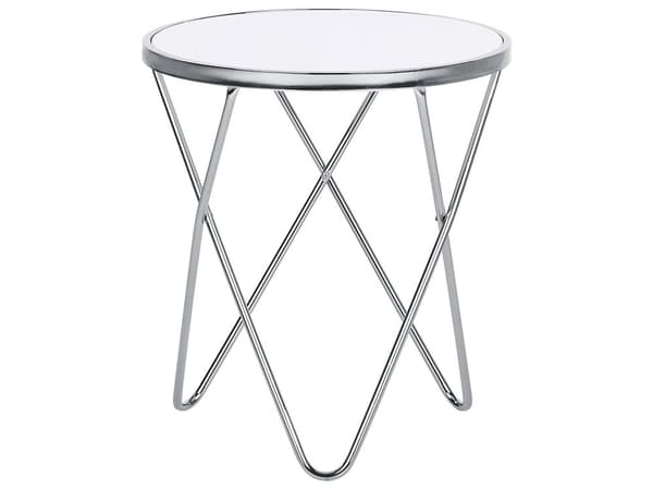 Sidebord Hvid Sølv Metalstel og Hærdet Glas ø 50 x 55 cm Dekorativ Rund Hjørnebord til Stue Glamour Indretning Tilbehør
