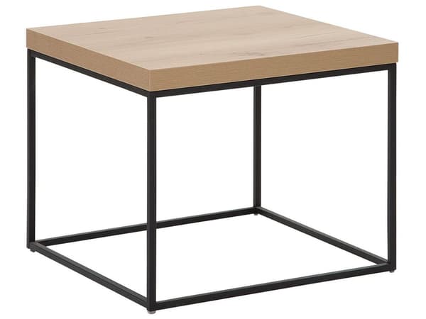 Sidobord Ljust Trä Svarta Ben 50 x 60 x 60 cm Industriell