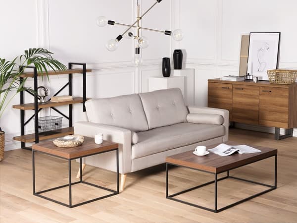 Soffbord Mörk Trä Topp Svarta Metallben 100 x 60 cm Rektangulär Industriell Glam