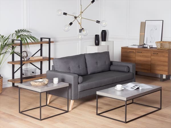 Sohvapöytä vaaleanharmaa MDF-levy mustat metallijalat 100 x 60 x 40 cm betonikuvio suorakulmainen industriaalinen tyyli