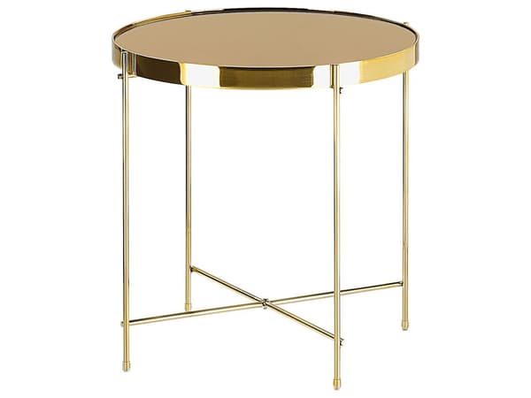 Sivupöytä kulta rauta 40 cm metallijalat peililasi taso pyöreä glamour tyyli