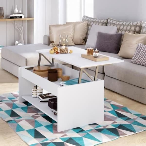 HAPPY Lyftbart soffbord bord modern stil matt vit - L 100 x B 50 cm