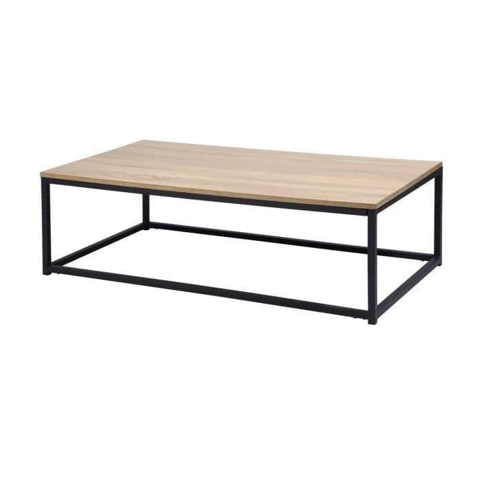 FACTO Rektangulært egetræ sofabord - Eg og sort dekor - L 110 x D 60 x H 34 cm