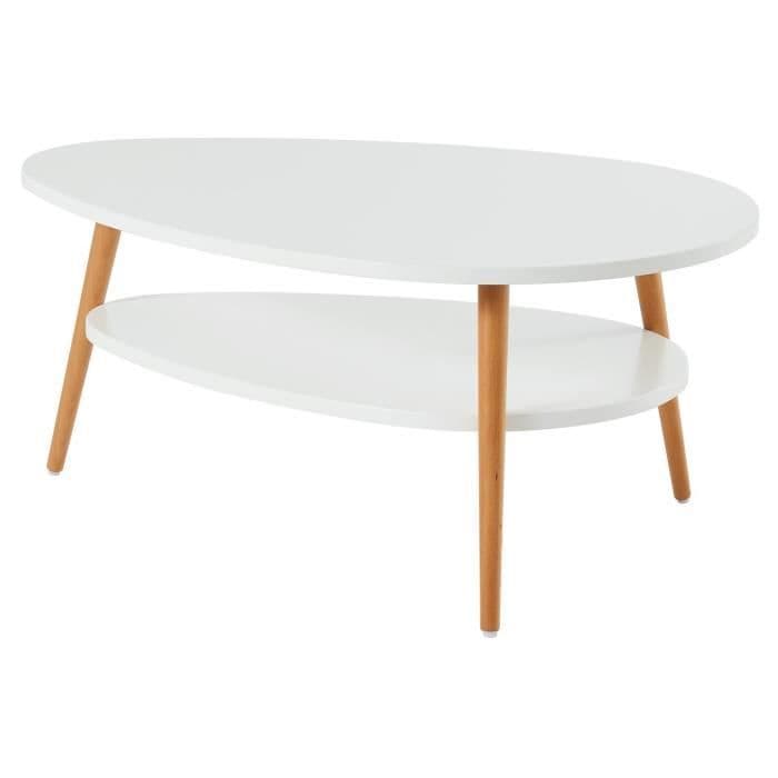 STEN Skandinaviskt ovalt soffbord - Matt vitlackerad - L 90 x B 60 cm
