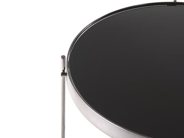 Sidobord Svart Silver Skiva av härdat glas Metall Rund Glam Glänsande