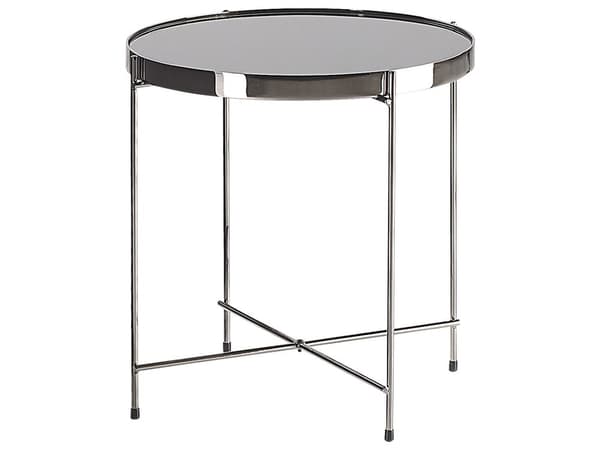 Sidobord Svart Silver Skiva av härdat glas Metall Rund Glam Glänsande