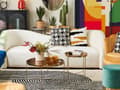 Miniatyrbild 5 av 7: Sidobord Guld Guldbrun Skiva av härdat glas Metall Rund Glam Glänsande