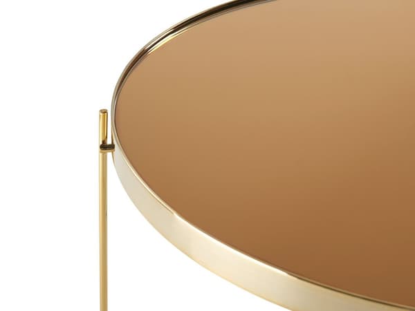 Soffbord Guldbrun Skiva av härdat glas Metall Rund Glam Glänsande