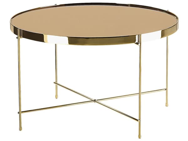 Soffbord Guldbrun Skiva av härdat glas Metall Rund Glam Glänsande