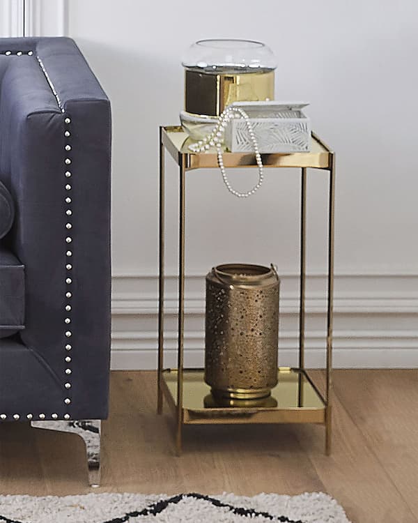 Sidobord Guld Härdat Glas Metallben med hylla Blank Glam