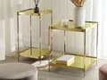Miniatyrbild 2 av 7: Sidobord Guld Härdat Glas Metallben med hylla Blank Glam