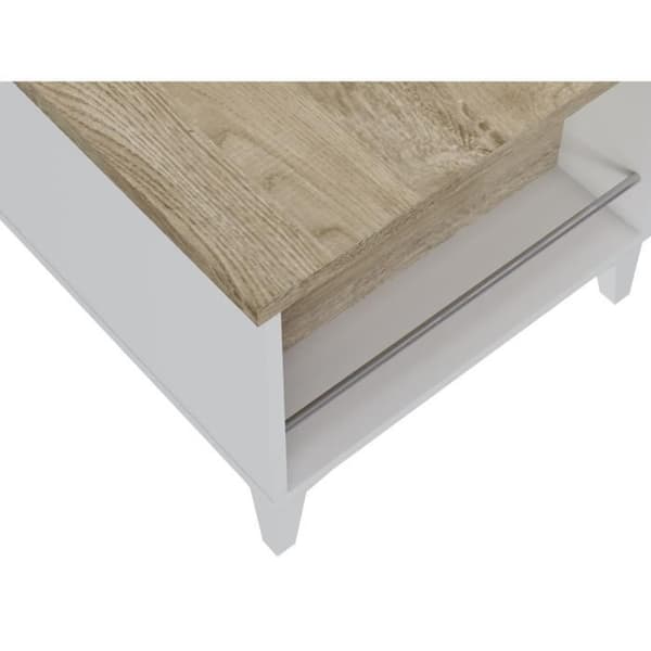 Soffbord med hissskiva - Ek och vit dekor - L 100 x D 50/72 x H 42/55 cm