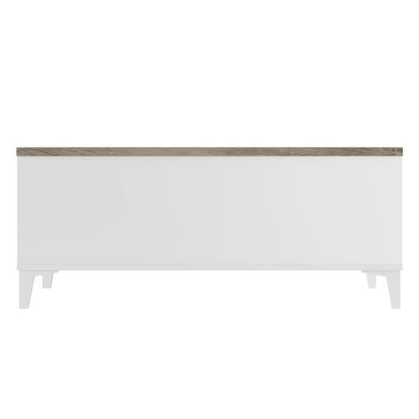 Soffbord med hissskiva - Ek och vit dekor - L 100 x D 50/72 x H 42/55 cm