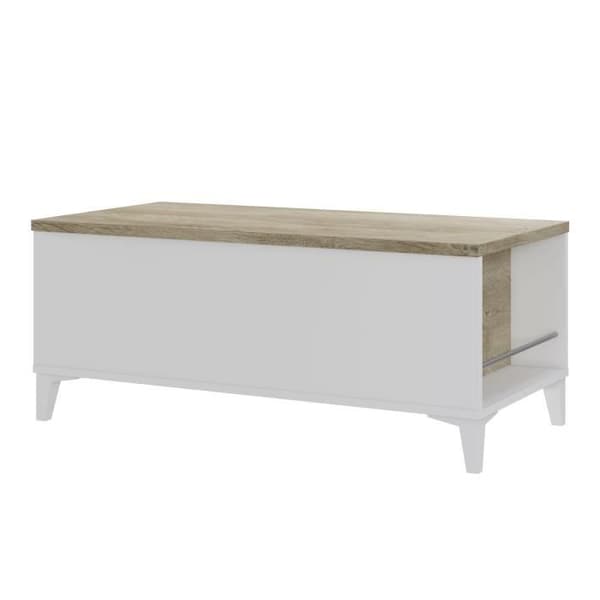 Soffbord med hissskiva - Ek och vit dekor - L 100 x D 50/72 x H 42/55 cm