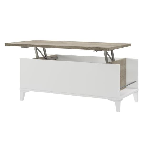 Soffbord med hissskiva - Ek och vit dekor - L 100 x D 50/72 x H 42/55 cm