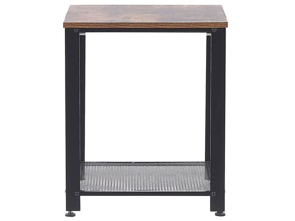 Side End Bord Mørk Træ Bordplade Metal Sort Stel Industrihylde Firkantet 45 cm
