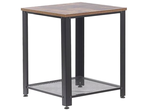 Side End Bord Mørk Træ Bordplade Metal Sort Stel Industrihylde Firkantet 45 cm