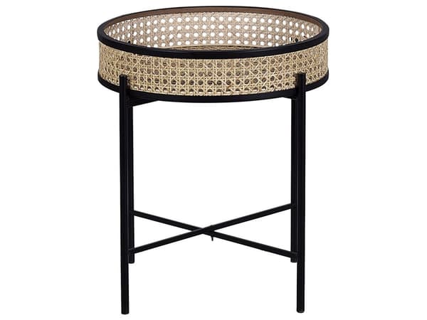Sidebord Sort Metal Foldeben Lys Rattan Aftagelig Top Rund Boho