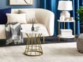 Miniatyrbillede 2 af 6: Sofabord Hvidt med guld MDF-jern ⌀ 50 cm Marmoreffekt Top Metalbund Åbent stel Glamourstil