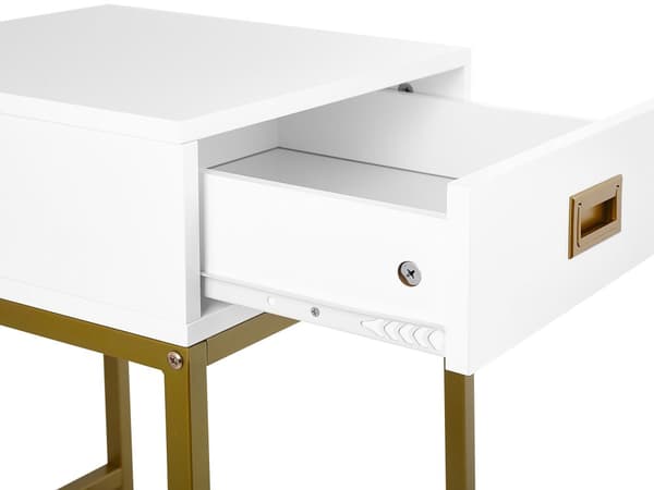 Sidobord Vit med Guld Metallunderrede Förvaringslåda Nattduksbord Glamour