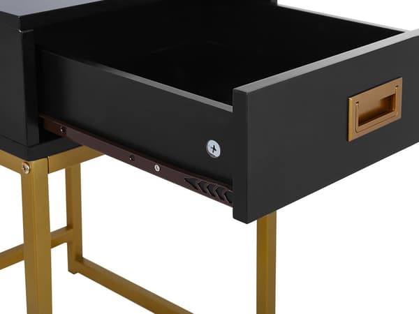 Sidobord Svart med Guld Metallunderrede Förvaringslåda Nattduksbord Glamour