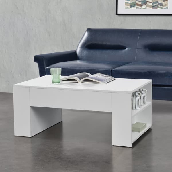 [en.casa] Soffbord Vellinge med förvaring-42x100x60cm-melaminbelagd spånskiva-vit-högglans
