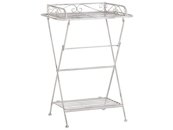 Soffbord Vit Metall 40 x 35 cm Hopfällbar Trådskiva med hylla Viktoriansk Vintagedesign