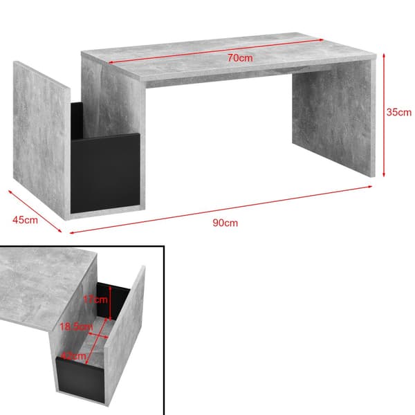 [en.casa] Soffbord Bollnäs med förvaring-90x45x35cm-melaminbelagd spånskiva-grå-betongkänsla-svart
