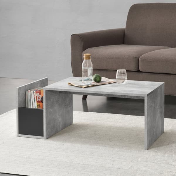 [en.casa] Soffbord Bollnäs med förvaring-90x45x35cm-melaminbelagd spånskiva-grå-betongkänsla-svart