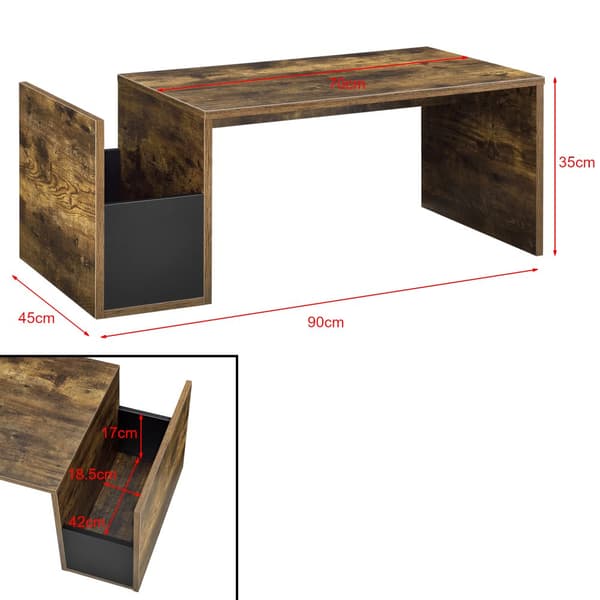 [en.casa] Soffbord Bollnäs med förvaring-90x45x35cm-melaminbelagd spånskiva-ekfärg-svart