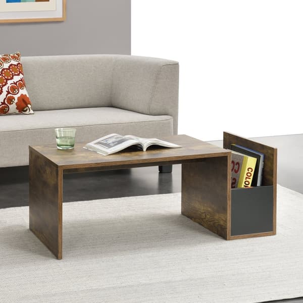 [en.casa] Soffbord Bollnäs med förvaring-90x45x35cm-melaminbelagd spånskiva-ekfärg-svart