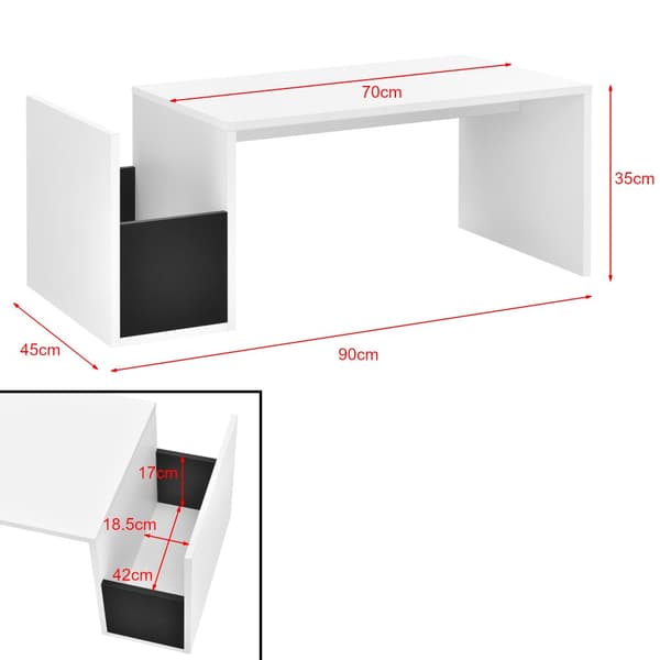 [en.casa] Soffbord Bollnäs med förvaring-90x45x35cm-melaminbelagd spånskiva-vit-svart