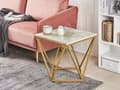 Miniatyrbild 2 av 8: Sidobord Beige Bordsskiva Guld Metallram 50 x 50 cm Marmoreffekt Glam Design