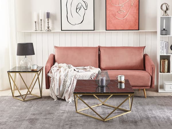 Sivupöytä musta MDF-levy kulta metalli 50 x 50 x 50 cm marmorikuvio neliö moderni glamour tyyli