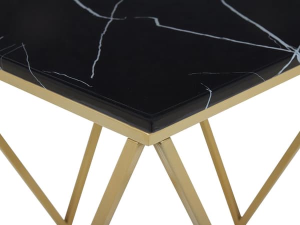 Sivupöytä musta MDF-levy kulta metalli 50 x 50 x 50 cm marmorikuvio neliö moderni glamour tyyli