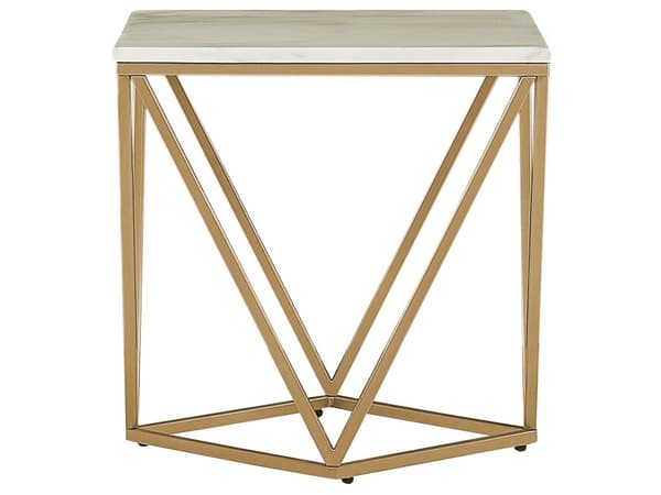 Sidebord Beige Guld Metal MDF 50 x 50 x 50 cm Firkantet Dekorativ Marmor Hjørnebord til Stuen Glamour Moderne stil Inspiration Lampebord